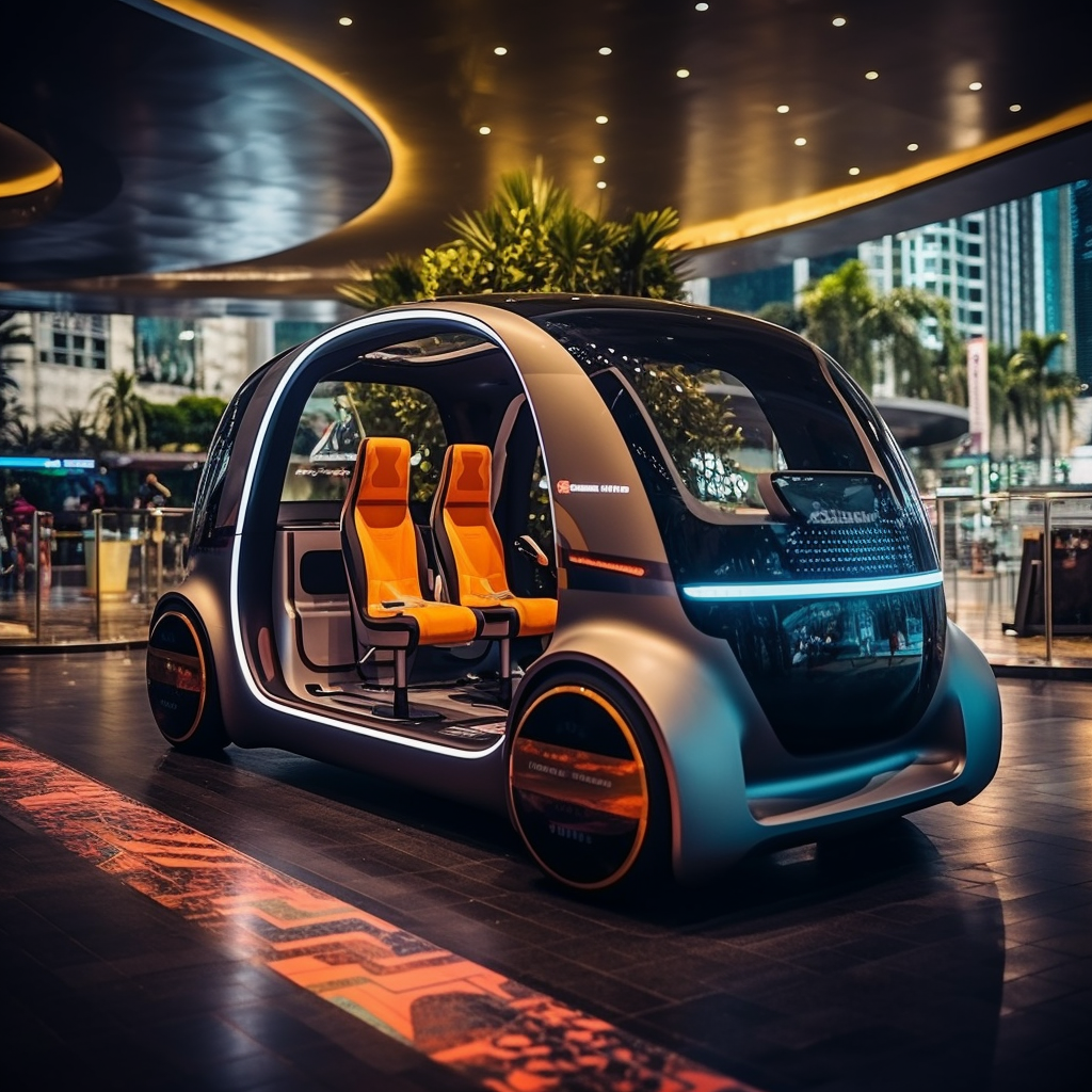 Futuristic taxi without doors and driver