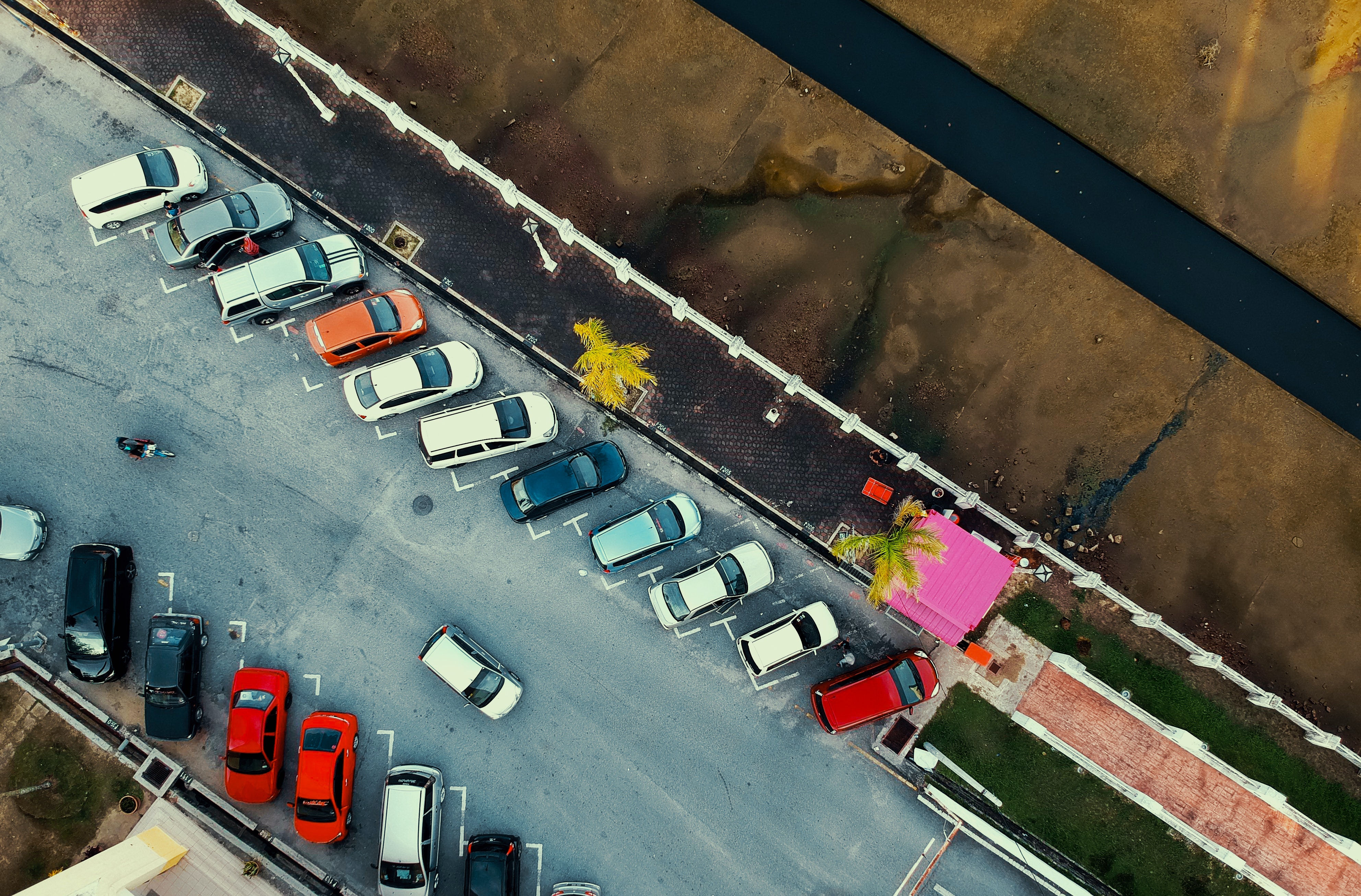 Bird's eye view of a parking lot
